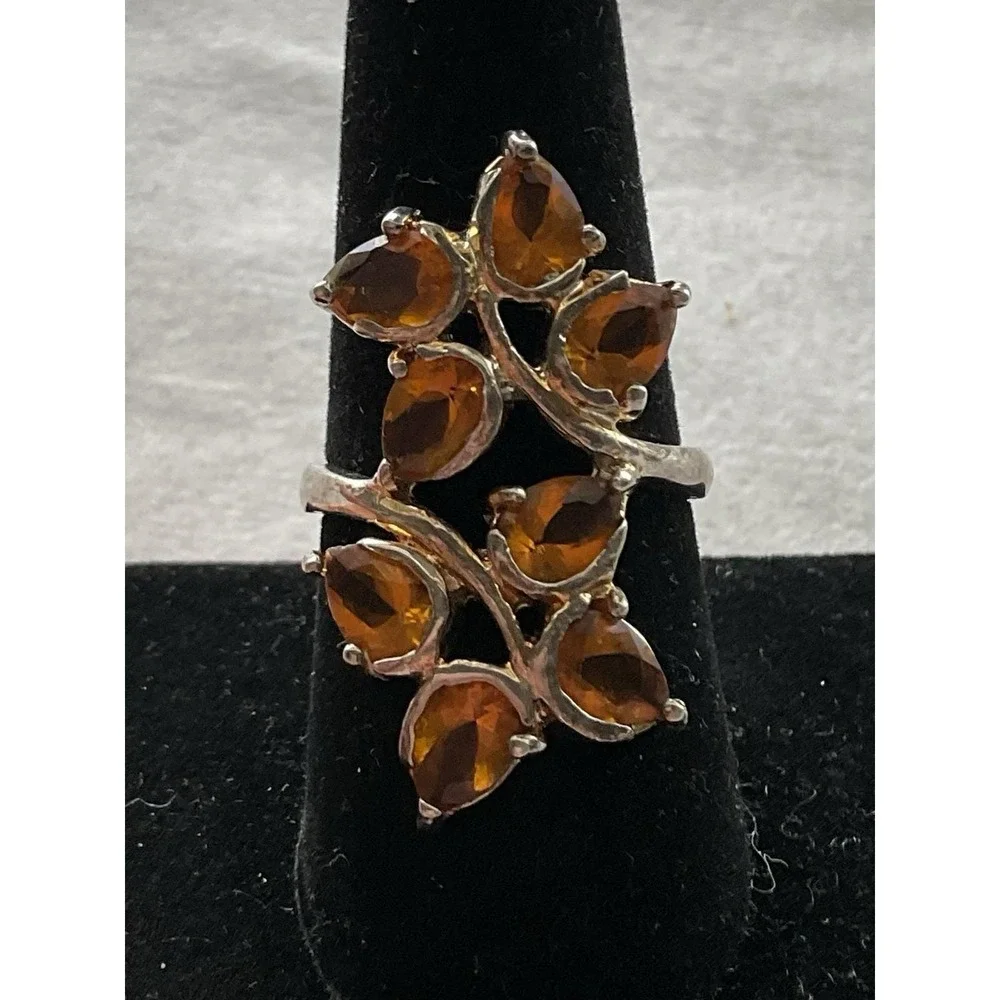 Vintage 925 Sterling Silver Leafy Branch Gemstone Ring Size 8 Estate Jewelry